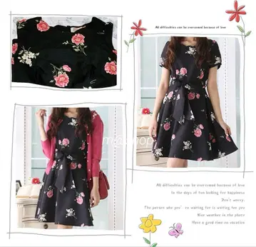 프라임 패턴 꽃무늬 원피스 리본 벨트 포함