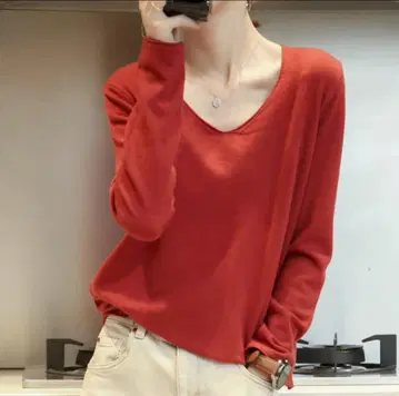 빨간색 긴팔 니트탑 100% 양모