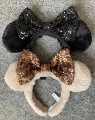 디즈니 머리띠 복슬복슬 스팽글 블랙 베이지 보아 푹신푹신