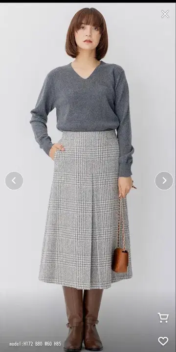 23구 트위드 체크 프론트 턱 A라인 스커트 36