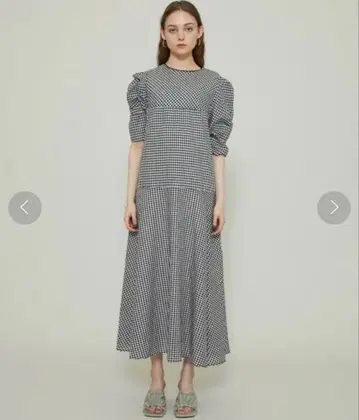 AMERI 메디 깅엄 체크 2WAY 퍼프 슬리브 드레스