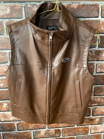 SLOPPY 브라운 가죽 슬리브리스 자켓 F