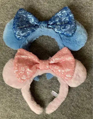 디즈니 머리띠 복슬복슬 핑크 블루 스팽글 보아 세트