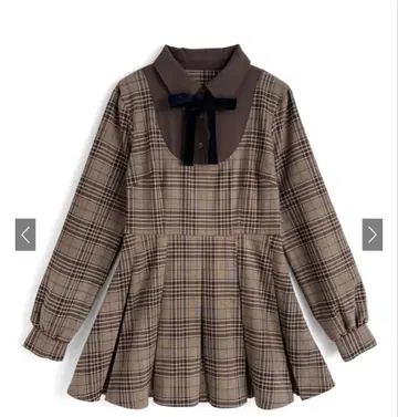 GRL 브라운 체크 긴팔 원피스