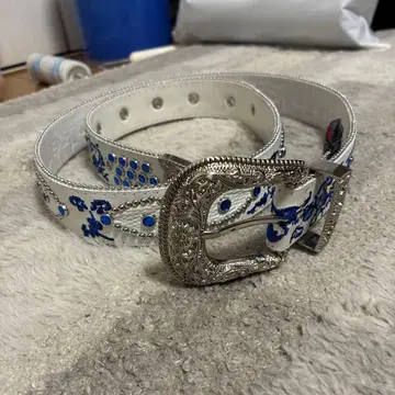 punk and yo 화이트 블루 꽃무늬 벨트