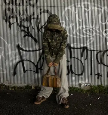 카모플라쥬 퍼 후드티 y2k archive 시크 스타일 v 갸루