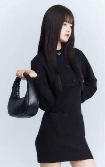 eimy istoire 에이미 로고 버튼 니트 세트 원피스 블랙