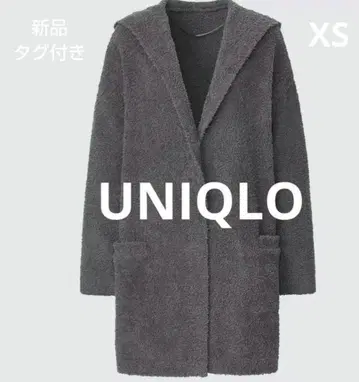 택 포함 새상품 유니클로 소프트 플러피 가운 가디건 후드 부착 그레이