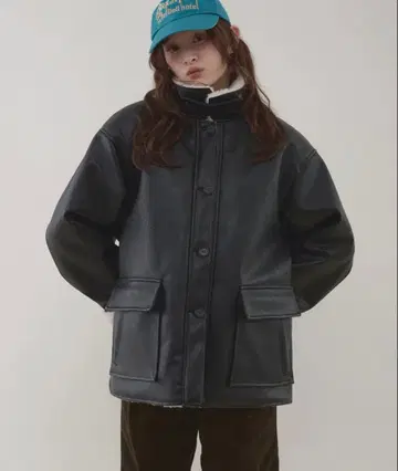 MUHET 리버서블 인조 가죽 블루종