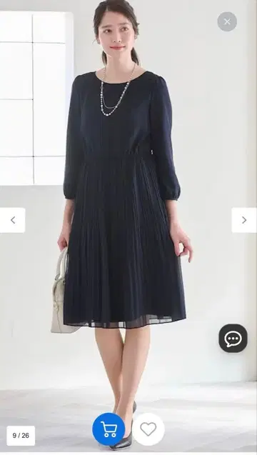 네이비 긴팔 플리츠 원피스
