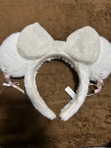 미니 리본 머리띠 화이트 귀찌