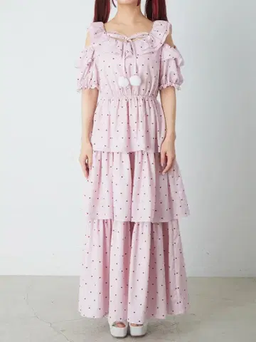 Ank Rouge 하트dot 오프숄더 롱 OP