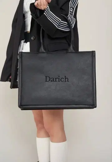 Darich 로고 가죽 토트백 블랙