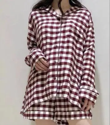젤라또피케 빨간색 화이트 체크 셋업 룸웨어 긴팔 셔츠