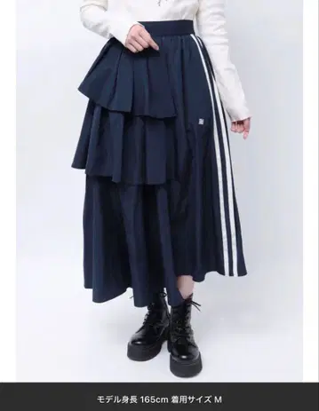 jouetie 아지메 라인 프릴 플레어 스커트 네이비