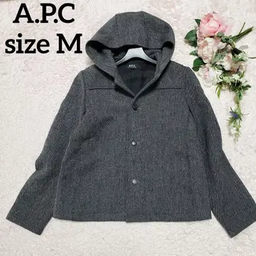 A.P.C 헤링본 레이온 혼방 후드 부착 코트 새상품급
