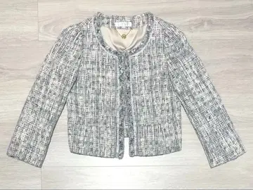 쿠미쿄쿠 L 트위드 노카라 자켓 그레이 사이즈 3