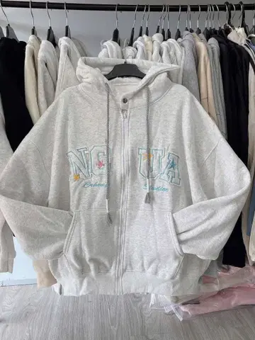 NOVA 자수 후드 부착 후드티 그레이 Freesize