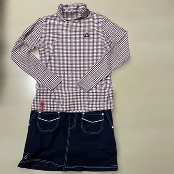 르꼬끄 골프웨어 체크 무늬 터틀넥과 스커트 세트