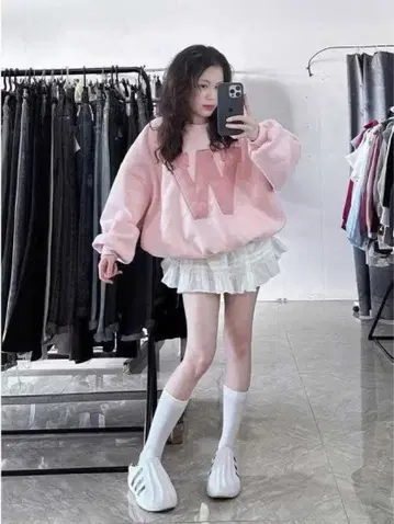 핑크 W 로고 오버 사이즈 맨투맨 Freesize