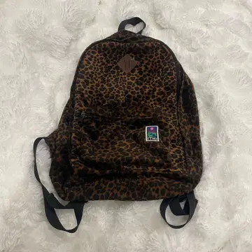 레오파드 무늬 플리스 백팩