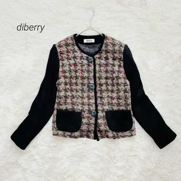 데이베리 노카라 자켓 트위드 절개 디자인 울 혼방 블랙 L