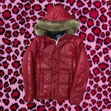y2k 그런지 퍼 다운 재킷 레드 광택