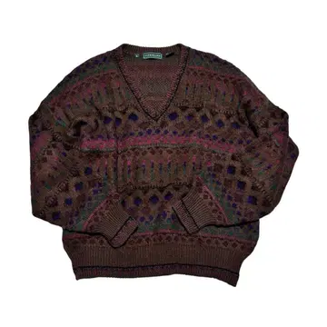 이탈리아제 V넥 니트 모헤어 혼방 기하학 패턴 빅 실루엣 기모