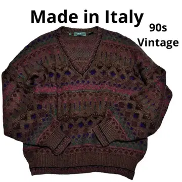 이탈리아제 V넥 니트 모헤어 혼방 기하학 패턴 빅 실루엣 기모