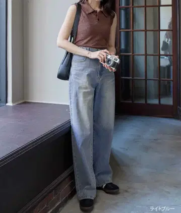 미사용 새상품 CHAN ME  허리 버튼 데님 와이드 팬츠