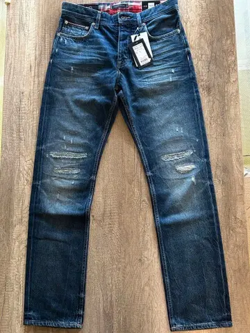 TOMMY HILFIGER 데미지 데님 스트레이트 청바지 M