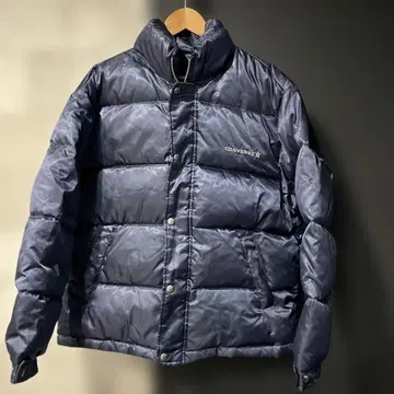 90s 컨버스 광택 다운 자켓 네이비 L 로고 자수