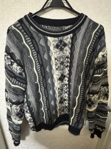 니트 3D 올 패턴 스웨터 구제 의류 블랙 그레이 개성있는 90s 빈티지