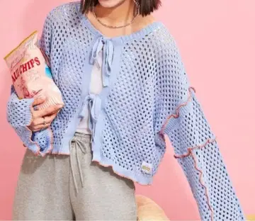 HELLO.SANFRANCISCO 메쉬 리본 가디건