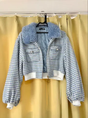 원스포/스카이블루 하운드투스 체크 패턴 크롭 아우터