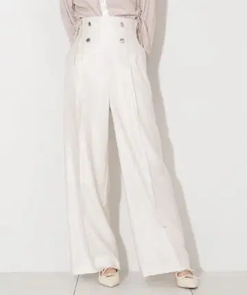 화이트 와이드 팬츠 하이웨스트 버튼 포함