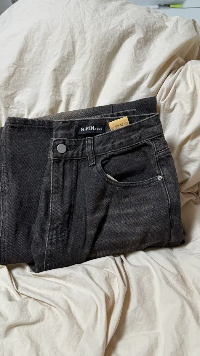S-BIN Jeans Black Washed Denim Pants