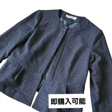 네이비 네이비 노카라 자켓 페플럼 플레어 포멀