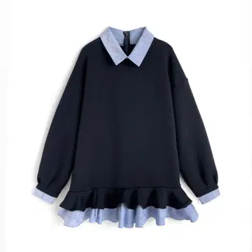 스트라이프 패턴 셔츠 레이어드 스타일 프릴 원피스[kz708]