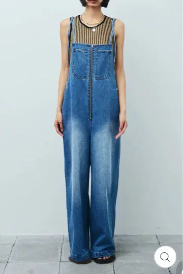 프론트 지퍼 스트랩 디자인 데님 살로펫