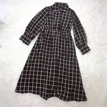 체크 무늬 원피스 올 패턴 플레어 풀오버 블랙 레귤러 카라