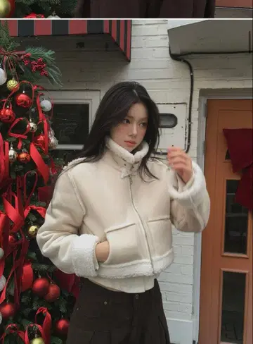 amood 무스탕 아우터 코트 화이트 화이트