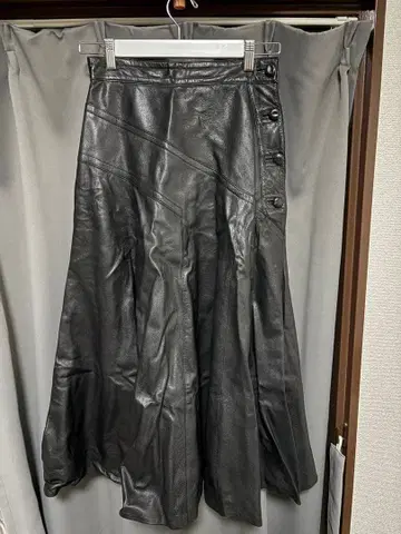 가죽 리얼 가죽 스커트 플레어 스커트 롱 스커트