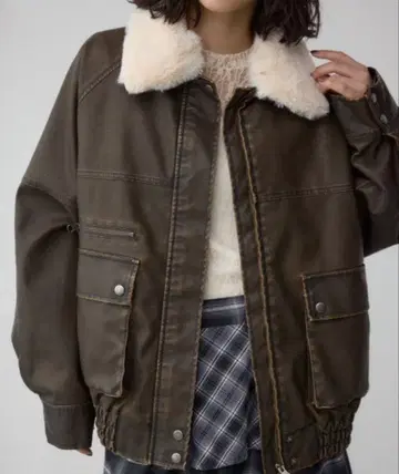 AZUL by moussy 빈티지 인조 가죽 싱글 블루종