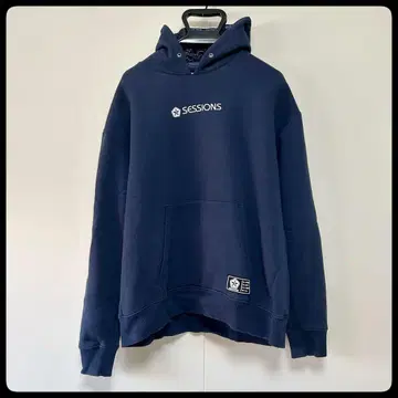SESSIONS 네이비 후드 부착 후드티 페이즐리 무늬