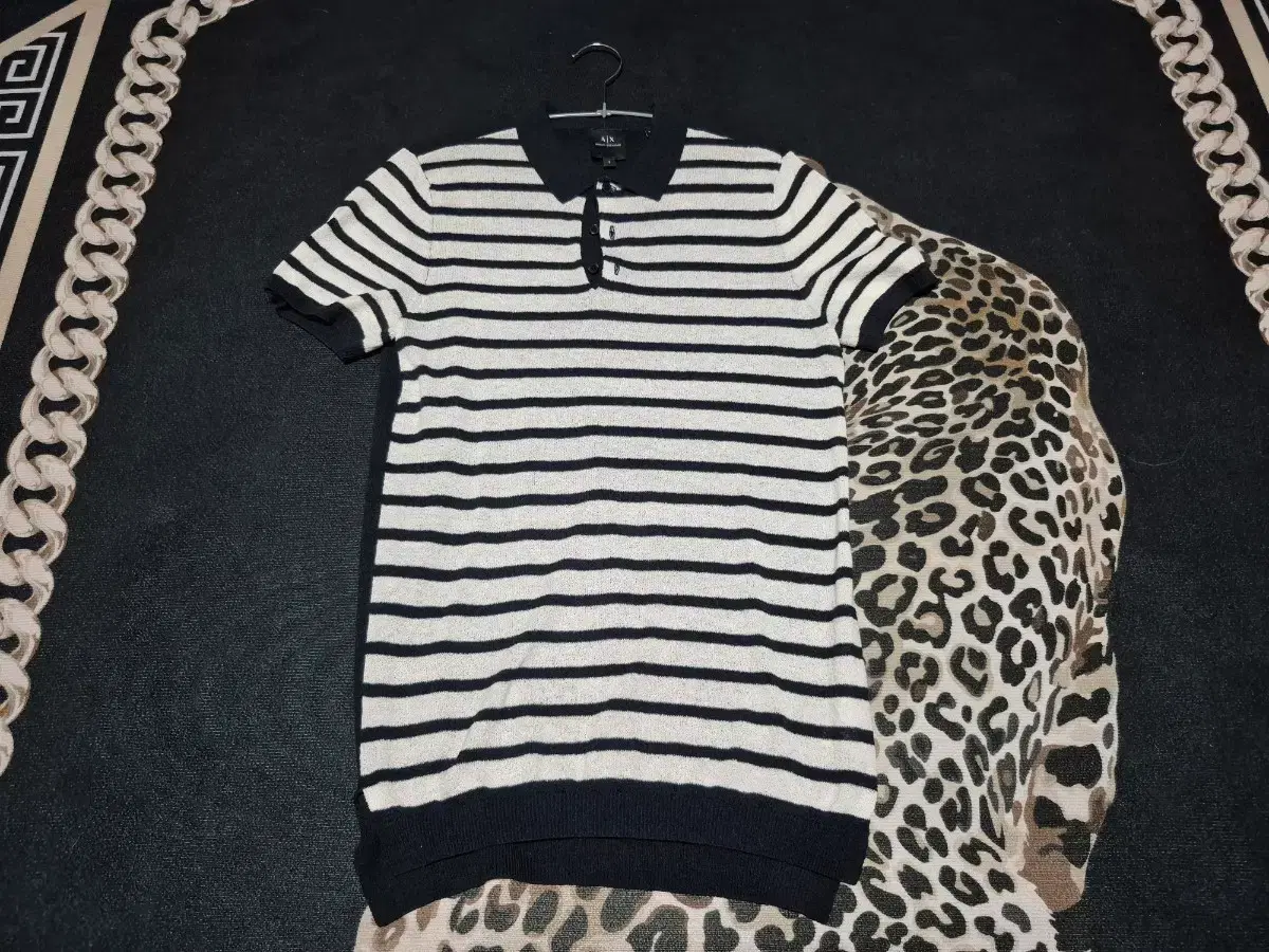 Armani Exchange striped short-sleeve kara knit S genuine