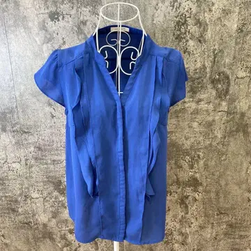 AG by aquagirl 히요쿠 지테 블라우스 반팔 핀턱 파랑(M)