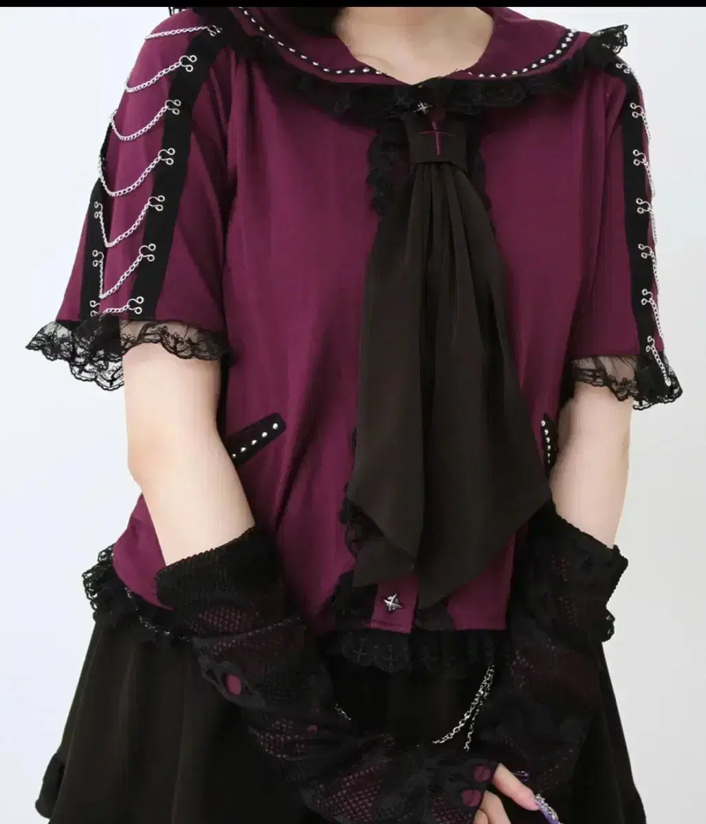 Dear My Love Dimarub Goth Punk Sailor Nara Short Sleeve T-shirt + Hand Warmers