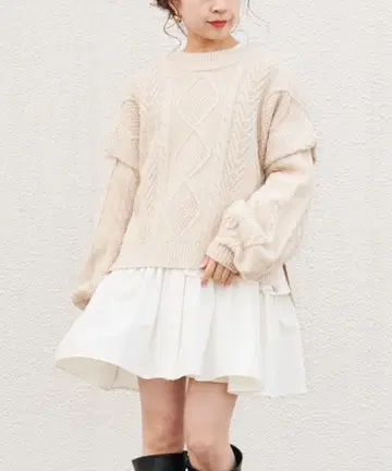 chico 크림색 케이블 니트 긴팔 스웨터