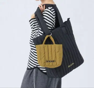 BEAMS HEART 2세트 퀼팅 토트백 자수 블랙